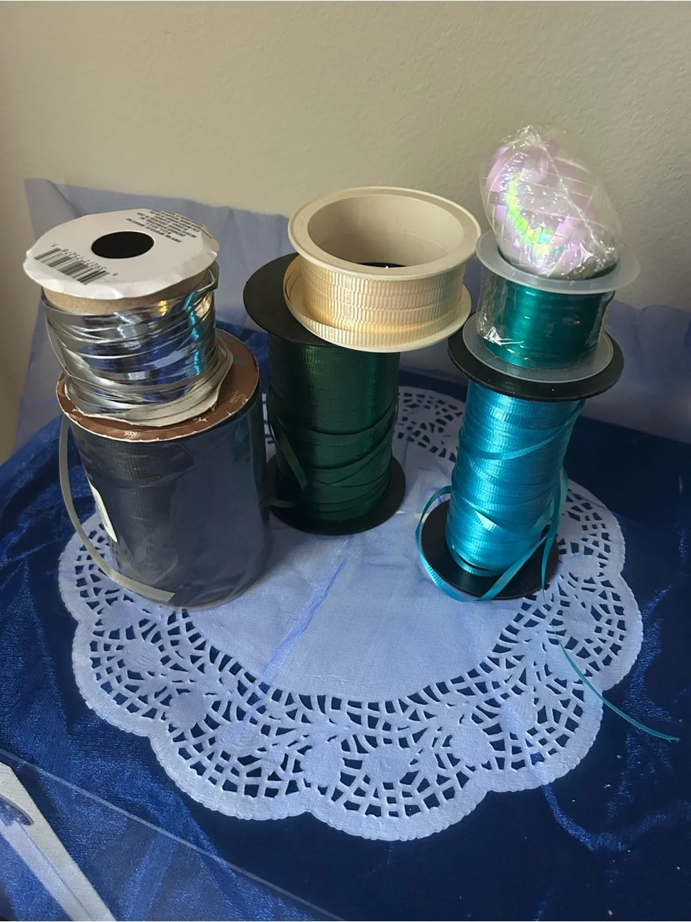 Assorted Curling Ribbon Spools - Teal, Emerald, Navy, Black,& Silver